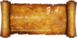 Zubek Arikán névjegykártya